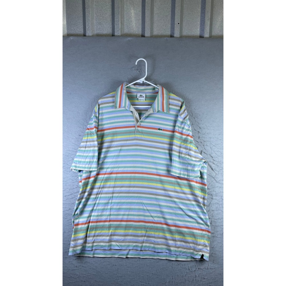Lacoste Polo Shirt Mens 9 Multi Color Excellent Striped Short Sleeve Logo